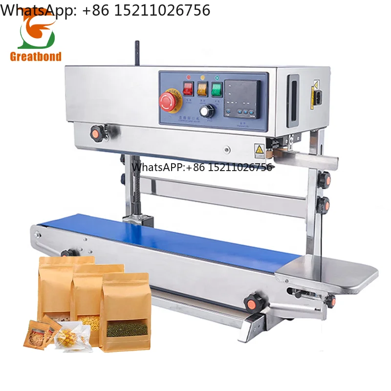 FR900 Stainless Steel Continuous Band Sealer Kraft Paper Pouch Adjustable Height Stand up Plastic Bag Vertical Sealing Machine