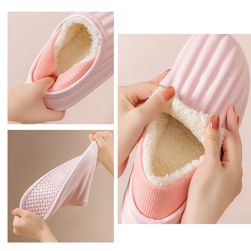 New Winter Waterproof Soft Sole Ladies\' Plush Slippers For Women Wrap Heel Antiskid Non-Slip Warm Home Casual Cotton Shoes