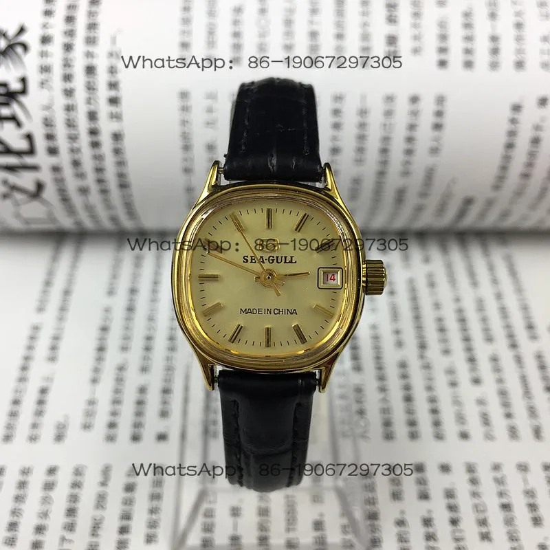 Tianjin Watch Factory, Seagull Brand Square Nail Yellow Single Calendar Manual Mechanical Women's Watch, Diameter 27mm