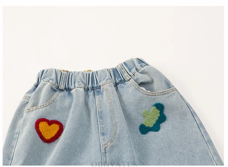 Frühlings-Kinderjeans mit Pilz-Applikationen für Mädchen, Neues Design, Street-Denim-Hosen, Kinder Slim Fit Regular Jeans-Hosen – Detail 7