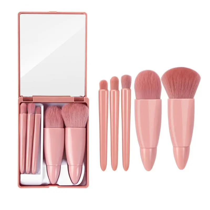 Korte Handgreep Make-Up Borstel Kit Make-Up Borstel Case Met Spiegel Draagbare Make-Up Borstels Set Cosmetische Borstel Reisgrootte