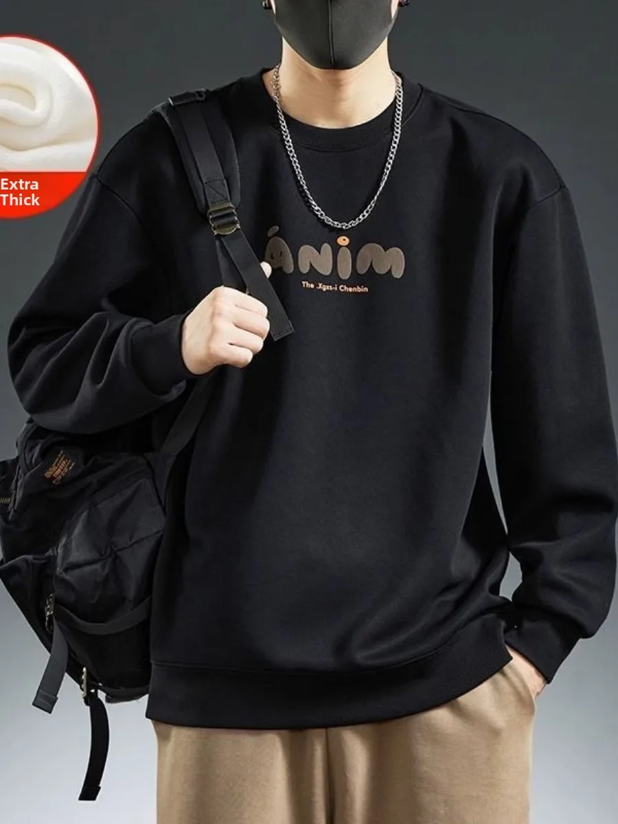 

Новая мужская утепленная толстовка с капюшоном на флисовой подкладке, осенне-зимняя теплая базовая одежда, повседневный спортивный топ, модный брендовый удобный свободный крой