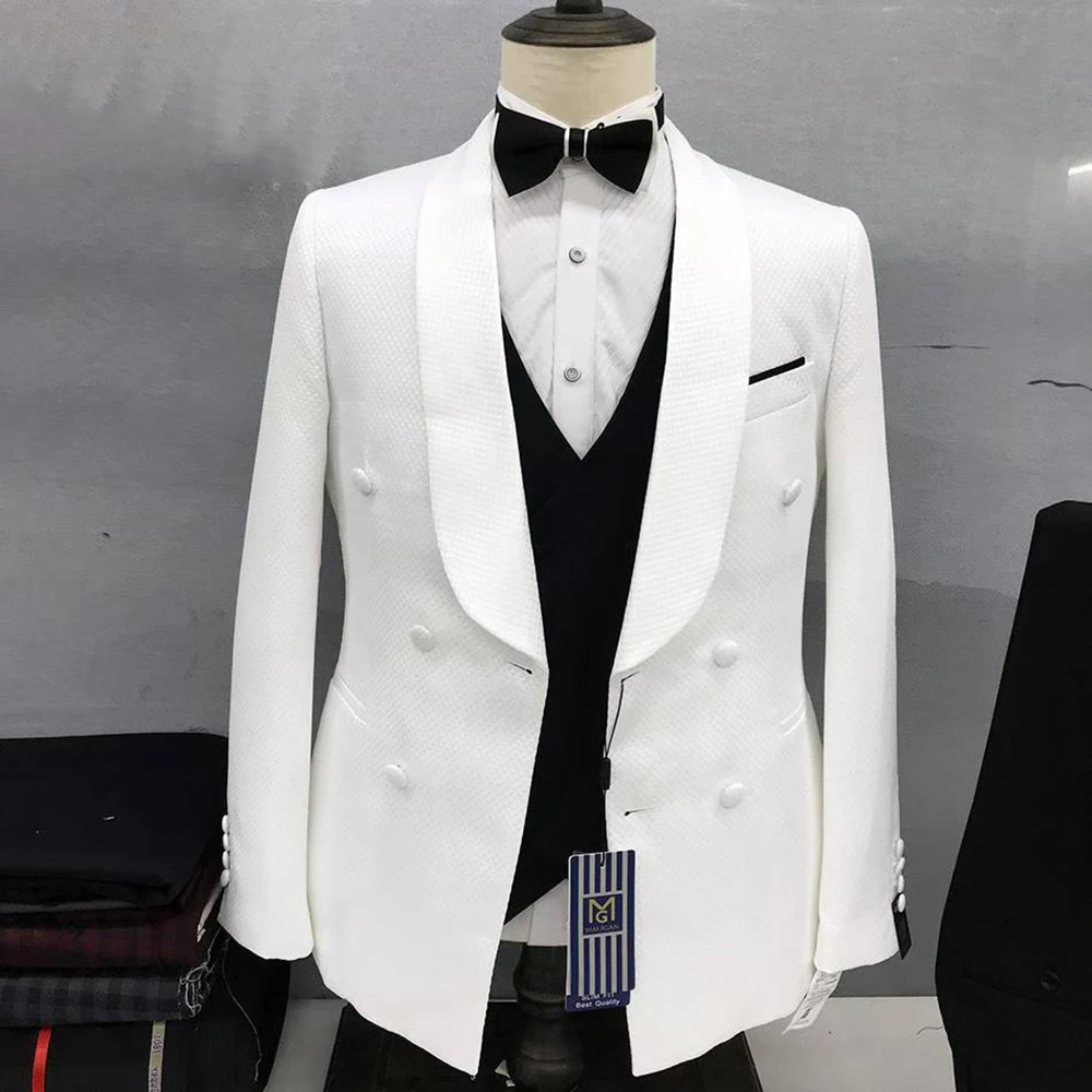 

Elegant Wedding Men's Suits High Quality Double Breasted Shawl Lapel Slim Fit 3 Piece Jacket Pants Vest Formal Male Clothing Set
