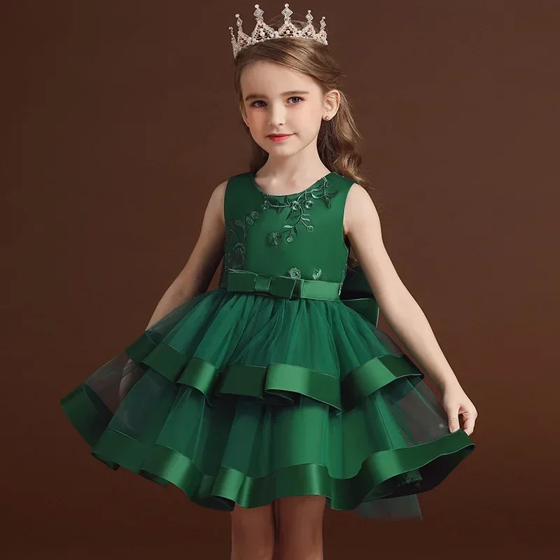 

Детское платье 2024, новая модная сетчатая пышная юбка в европейском и американском стиле для девочек, летние принты для выступлений на фортепиано