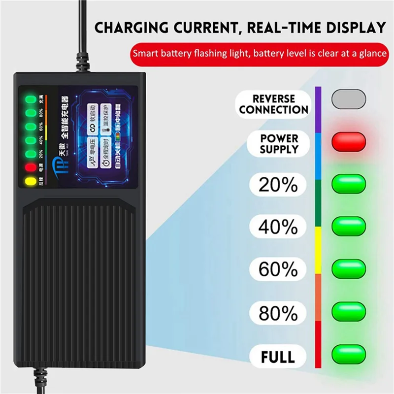 

3X 60V 20AH Electric Vehicle Charger With 7 Light Power Display Current Leakage Protection Lead Acid Charger