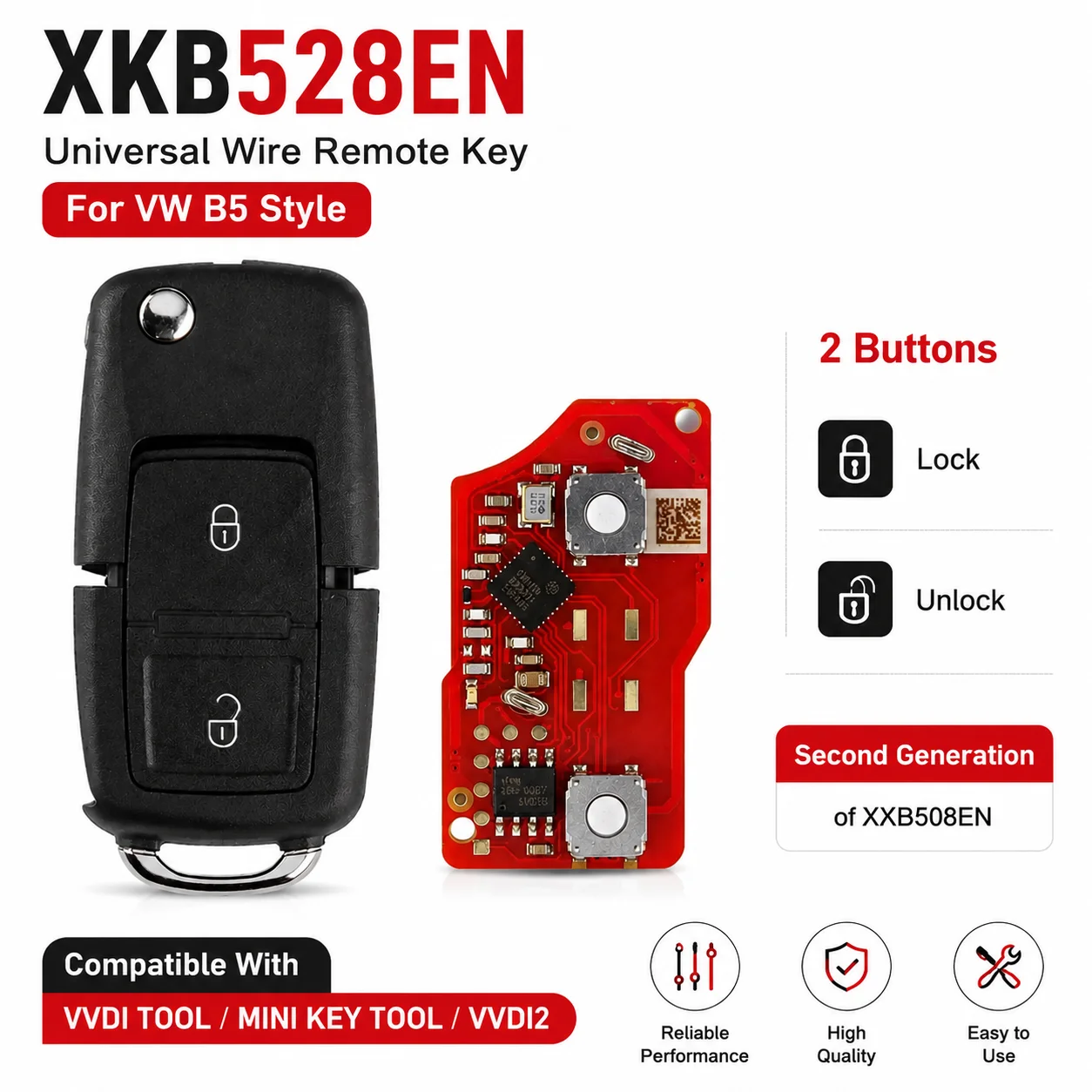 Xhorse XKB528EN Universal Wire Remote Key for VW B5 Style 2 Buttons Second Generation of XKB508EN Car Remote Key for VVDI TOOL