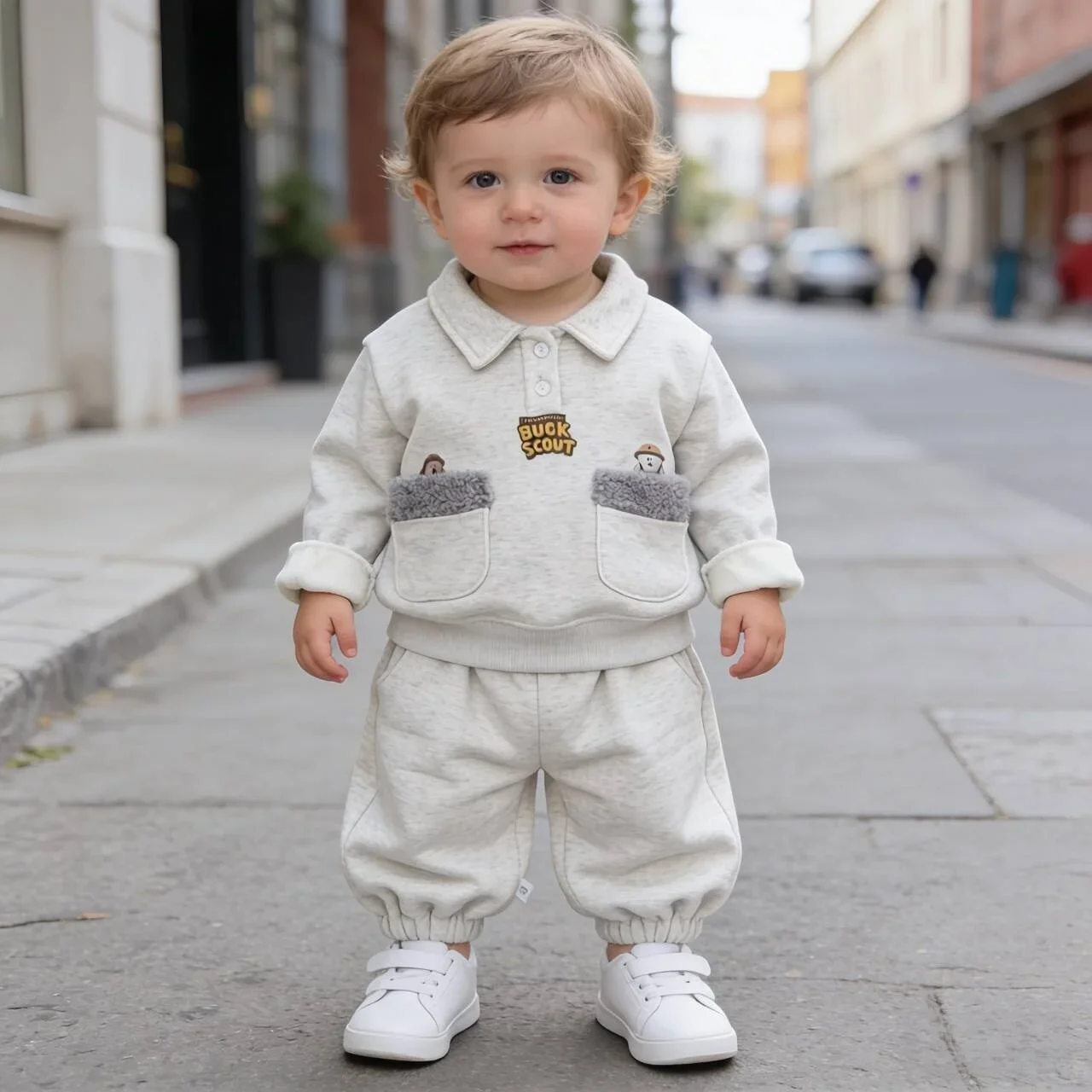 Autumn & Winter Boys Warm Fleece Two-Piece Tracksuit