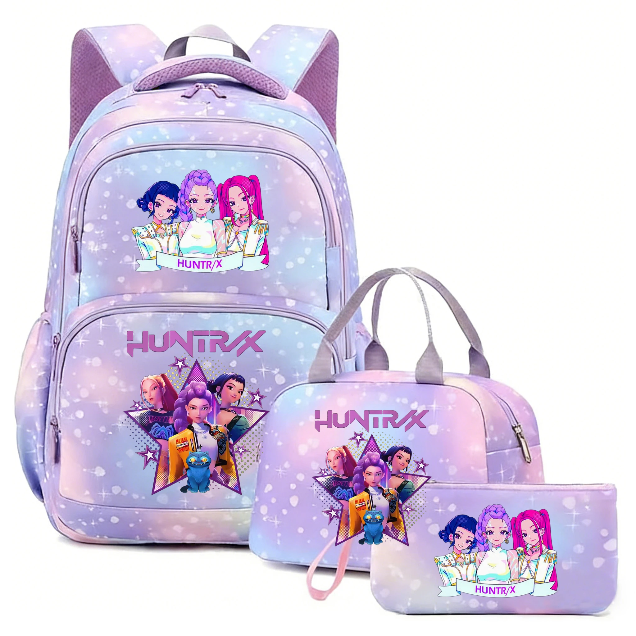 Nueva Mochila Escolar KPop Demon Hunters para Adolescentes, 3 Piezas, Color Arcoíris, Rumi Mira Zoey HUNTR/X Saja, Mochila de Gran Capacidad para Niños con Lonchera