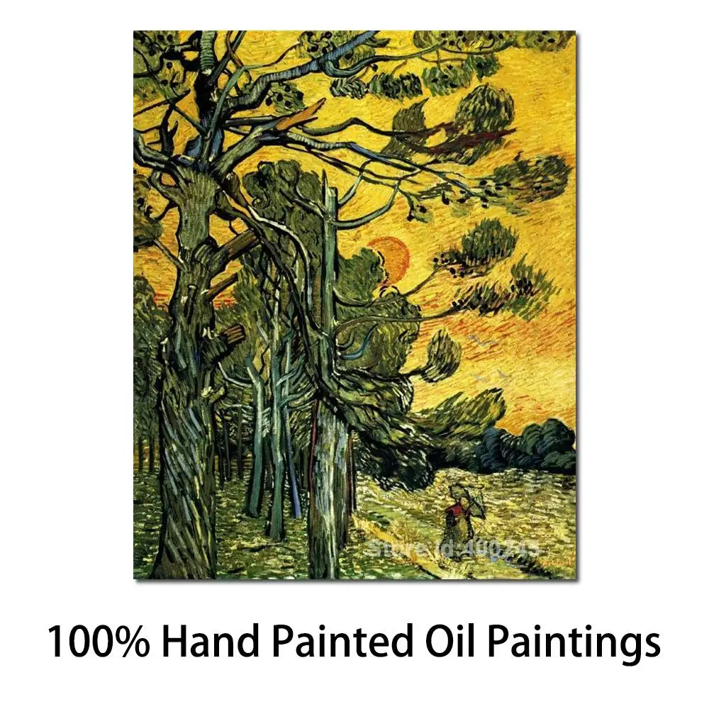 

Canvas Art Wall Vincent Van Gogh Painting Handmade Modern Landscape Pine Trees Against Setting Sun High Quality Home Decor