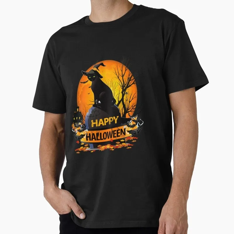 Black Cat Halloween Gift T Shirt Funny Spooky Cat Lover Tee Unisex Trick or Treat Costume Party Short Sleeve Cute Tops