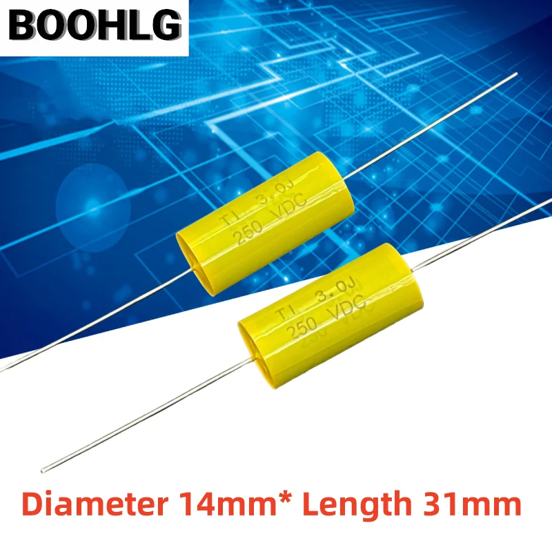 5PCS 305J 250V 3UF Generation 3.3UF Axial Audio Coupled Pole-Less Film Capacitor