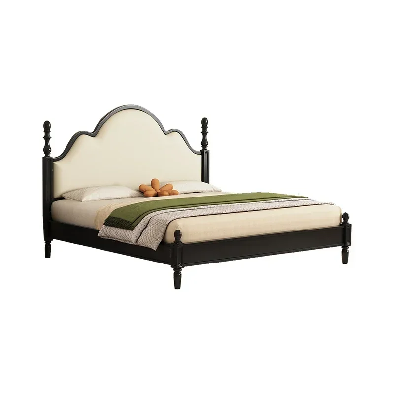 French Retro Wood Queen Beds Master Medieval Simple Modern Soft Bag Double Bed Frame Full Size Bedroom Furniture