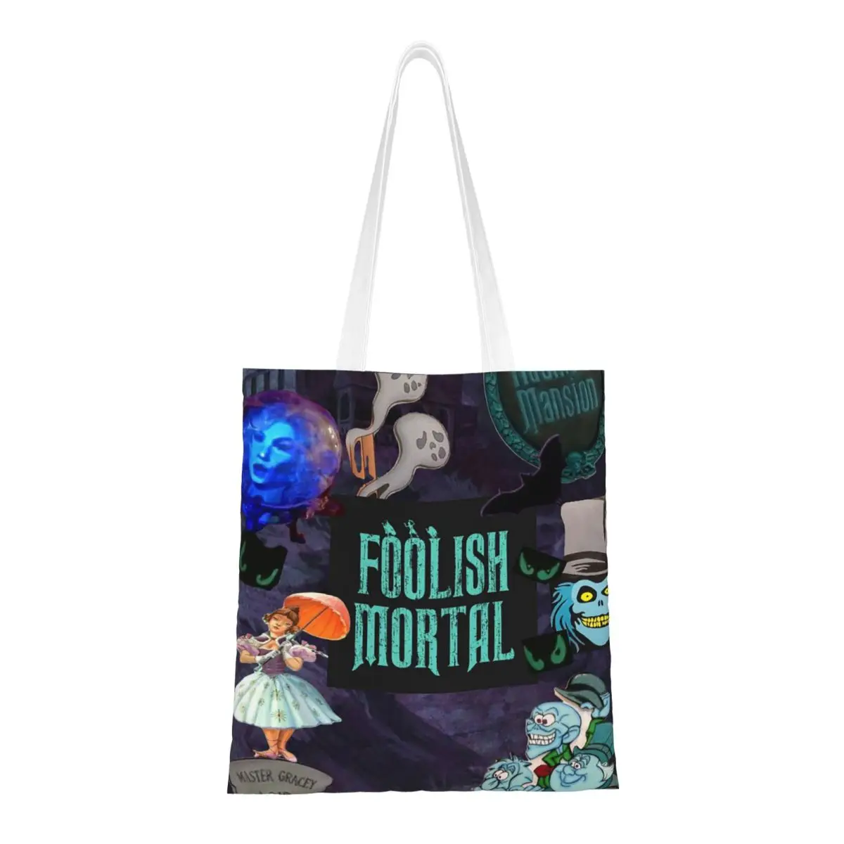 Haunted Mansion Stretching  Shopping Bags Women Canvas The Tote Bag Reusable Women Shoulder Tote Travel Handbag