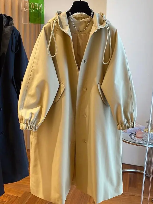 

plus Size 300 Pou Briti Sle Casual Long Hooded Jaet Women's Slimming Loose Windbreaker Spring Season And Pear ...