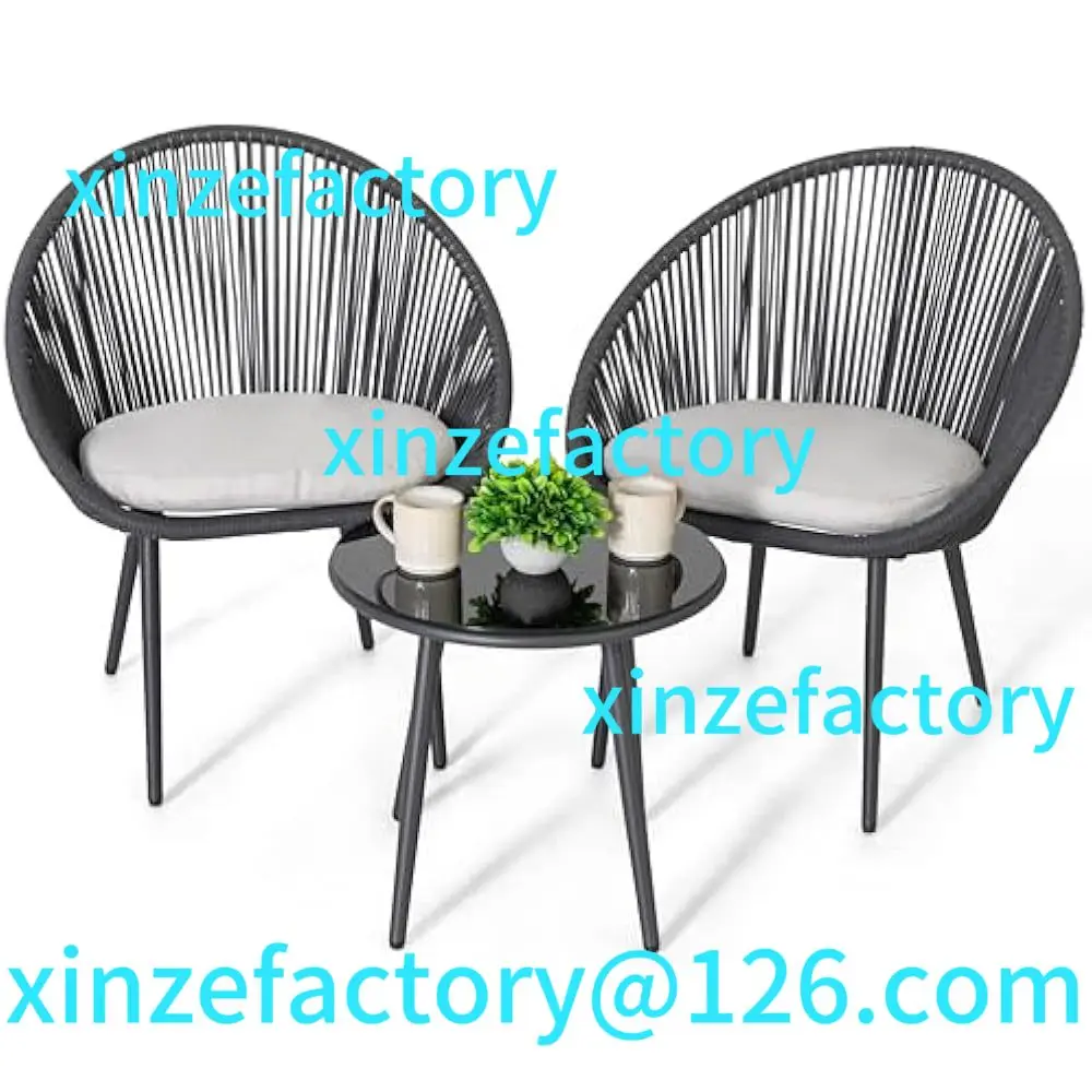 Customizable 3 Piece Outdoor Bistro Set, Woven Rope Conversation Patio Set with Cushions for Garden