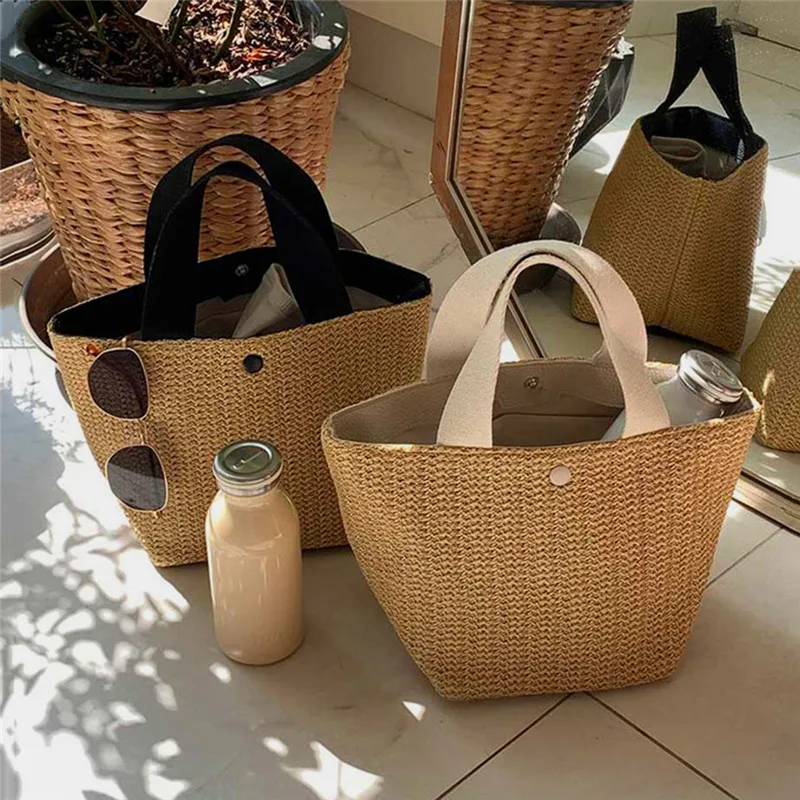 Borsa da donna elegante in paglia intrecciata da donna per le vacanze in spiaggia, casual, con manico superiore, borse a tracolla retrò alla moda