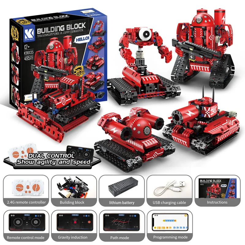 Technical Intelligent Robot K96135 APP Remote Control Building Blocks Bricks Programming USB Gift Sets Toys Construction Kids