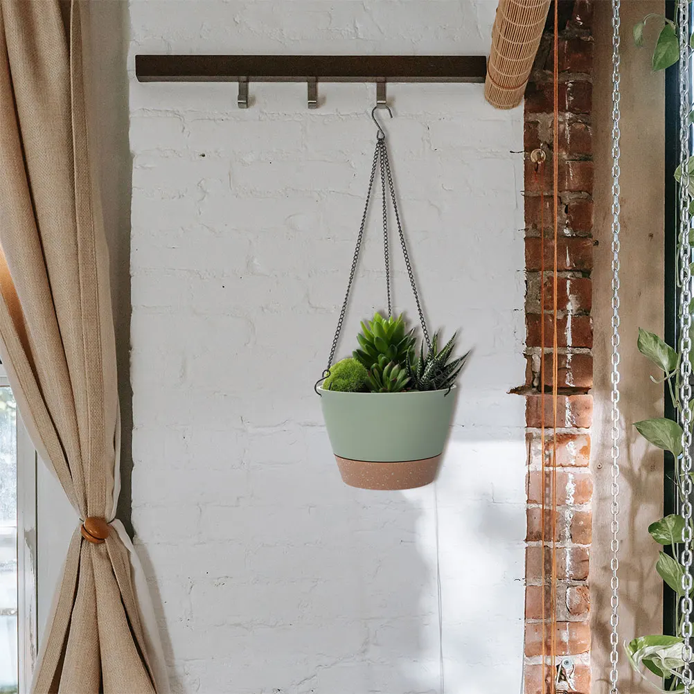 

2Pcs Hanging Flower Pots Planters for Garden Balcony Patios Light Green Plastic Sturdy Durable PP Iron Material