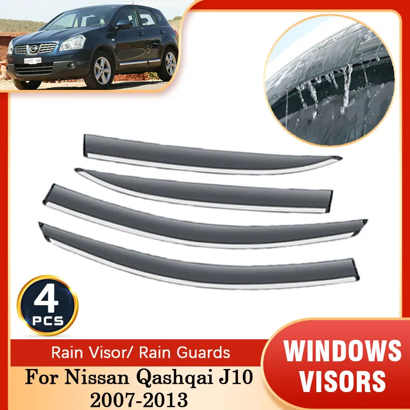 4pc For Nissan Qashqai J10 Dualis 2007~2013 Deflectors Rain Sun Window Visors Smoke Guards Awnings Vent Shelters Car Accessories