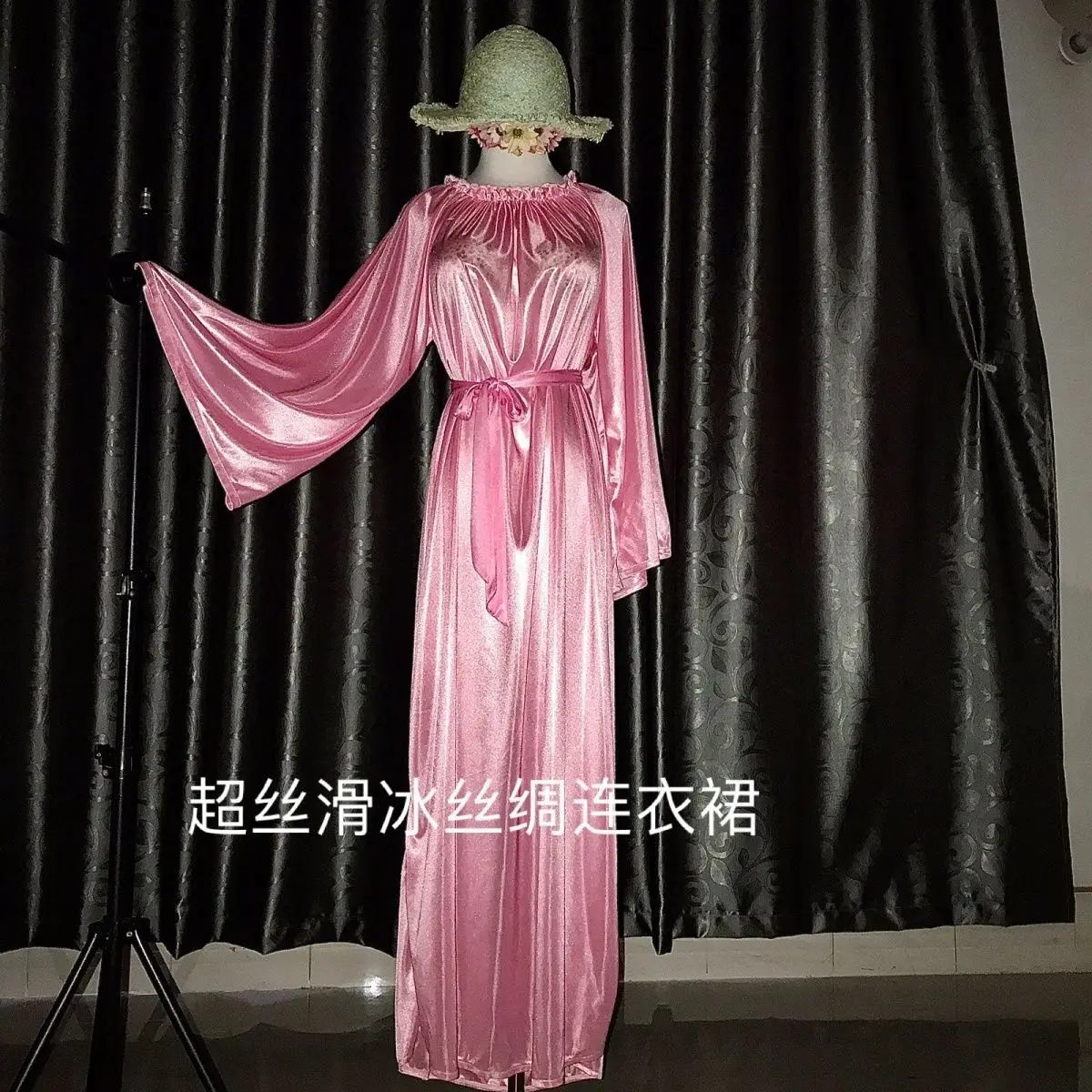 Glossy Women Satin Long Dress Loose Pajamas Maxi Dress Pullover Elegant Dresses Sleeping Wear