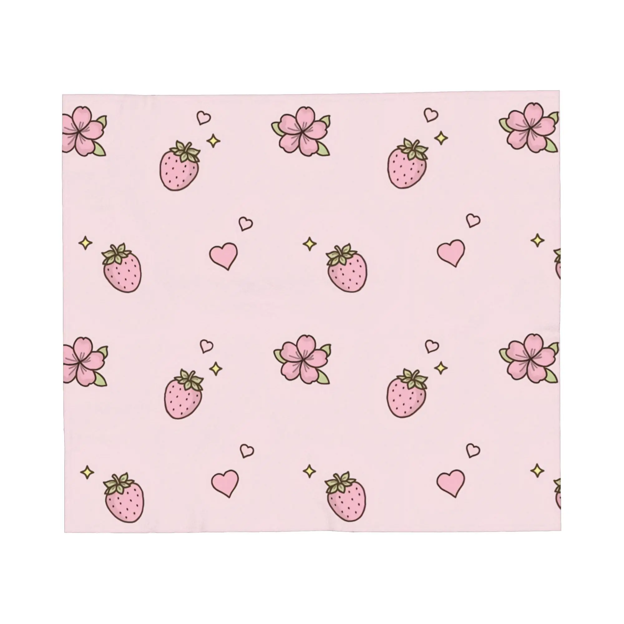 Strawberry Floral Valentine Cute Pink Pastel Flannel Throw Blanket  Blankets for Bed Travel Super Soft Bedroom Quilt