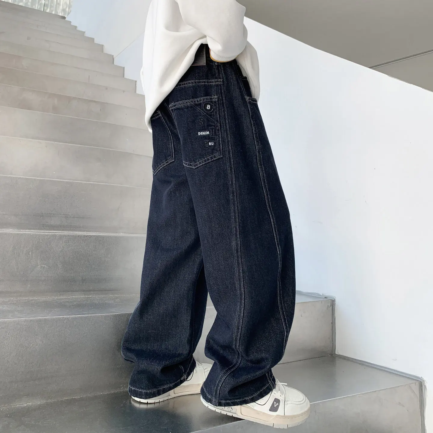 Boys Solid Color Loose Jeans 2026 New Fashion Kids Baggy Long Pants Cool Streetwear Denim Trousers for Teens Childen Autumn