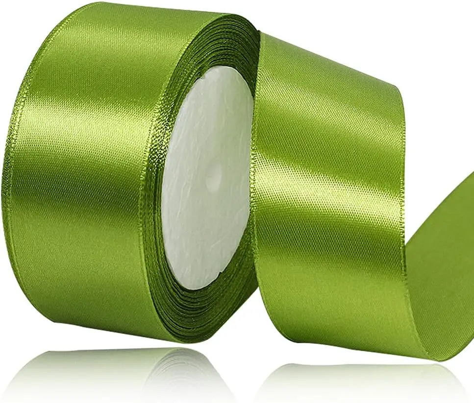 Solid Color Olive Green Satin Ribbon, 1-1/2 Inches x 25 Yards Fabric Satin Ribbon for Gift Wrapping, Crafts, Hair Bows Making