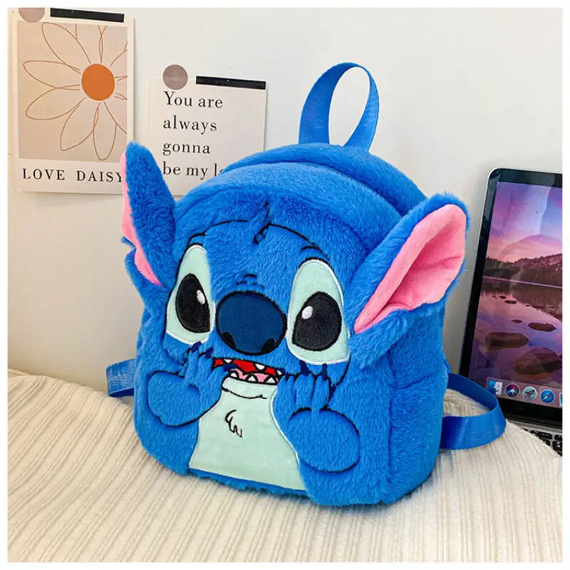 

Anime Lilo & Stitch Plush Backpack Blue Pink Cartoon Stitch Plushie Toy with Adjustable Straps Functional School Bag for Kids