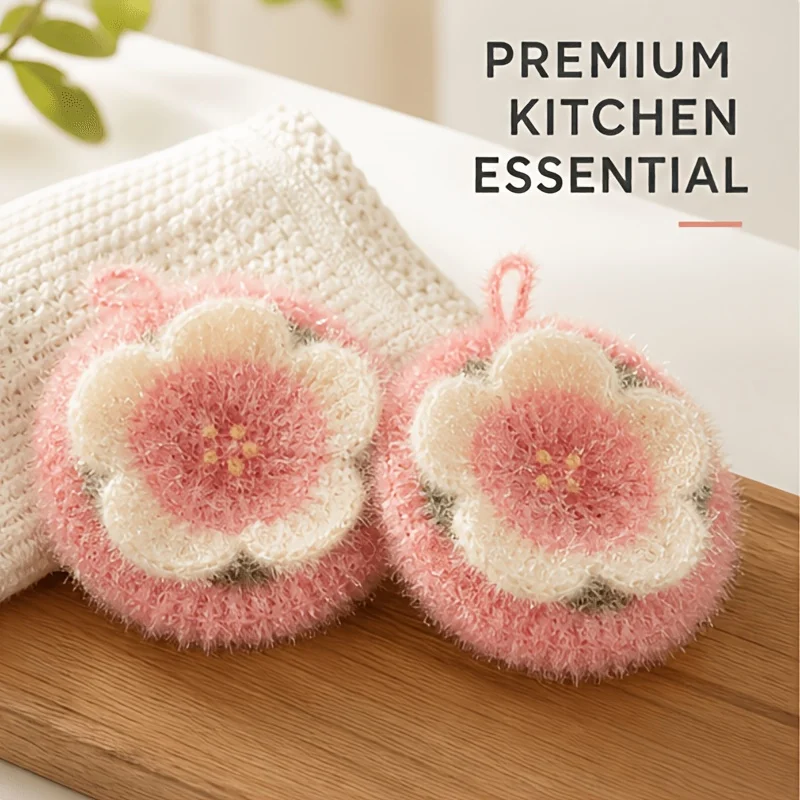 2pcs Creative Avocado Cherry Blossom Dish Towels, Absorbent, Oil-Repellent, Resistant to Deformation,