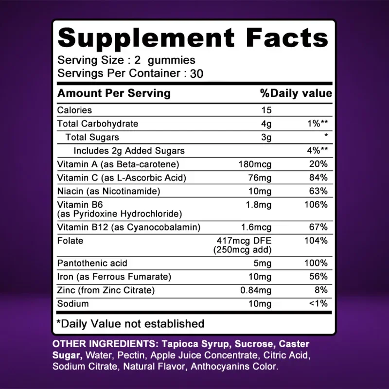 Iron Gummies - Contains Vitamin C To Support Red Blood Cell Production and Energy Levels, Improve Anemia, and Enhance Immunity