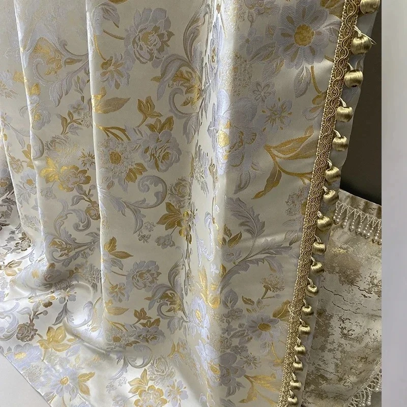 Gold Stamping Jacquard Plant Printing Thickened Blackout Curtains For Living Room Bedroom French Window Balcony Customized