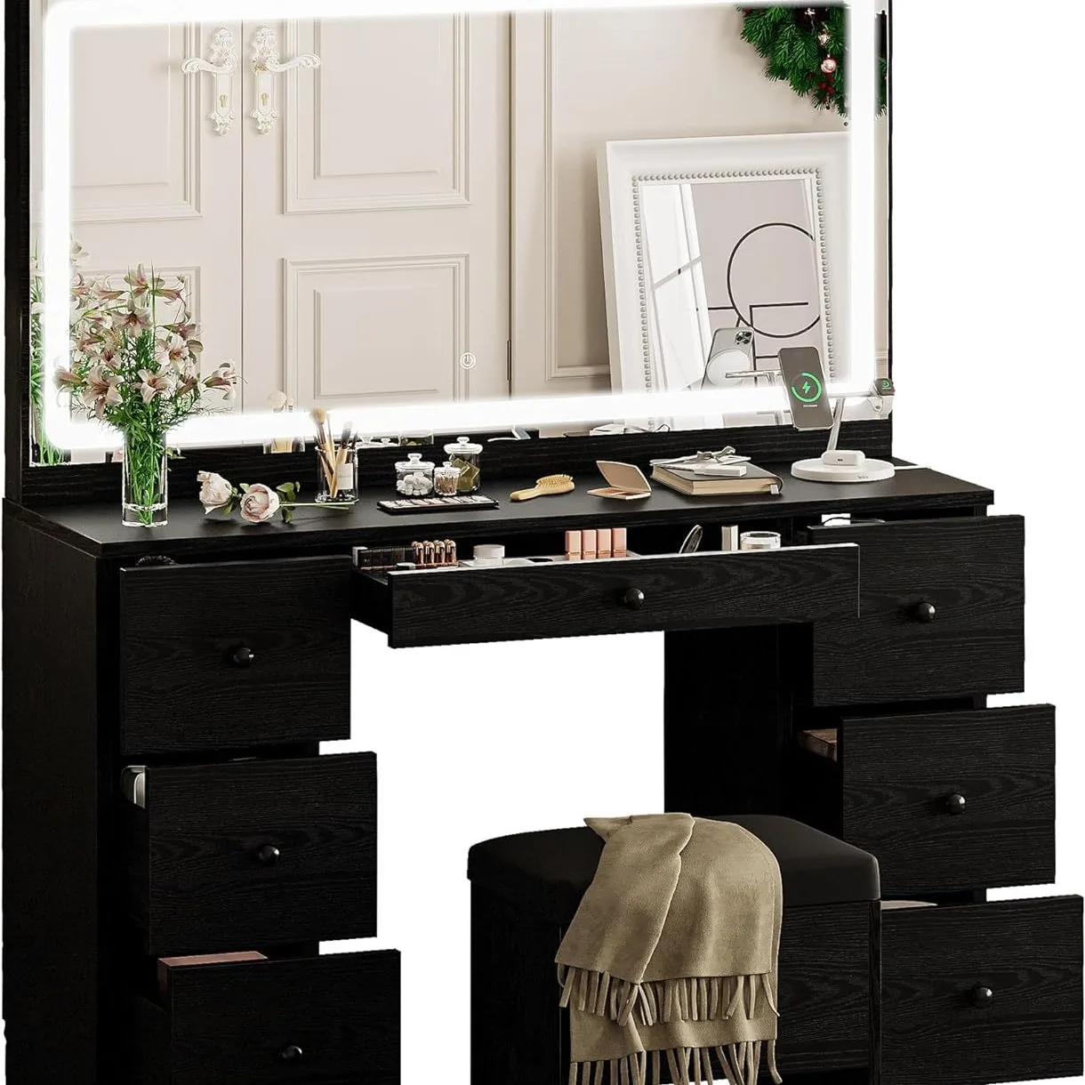 Bedroom studio dressing table Multi-layer storage cabinet Integrated with mirror dressing table Master bedroom dressing table