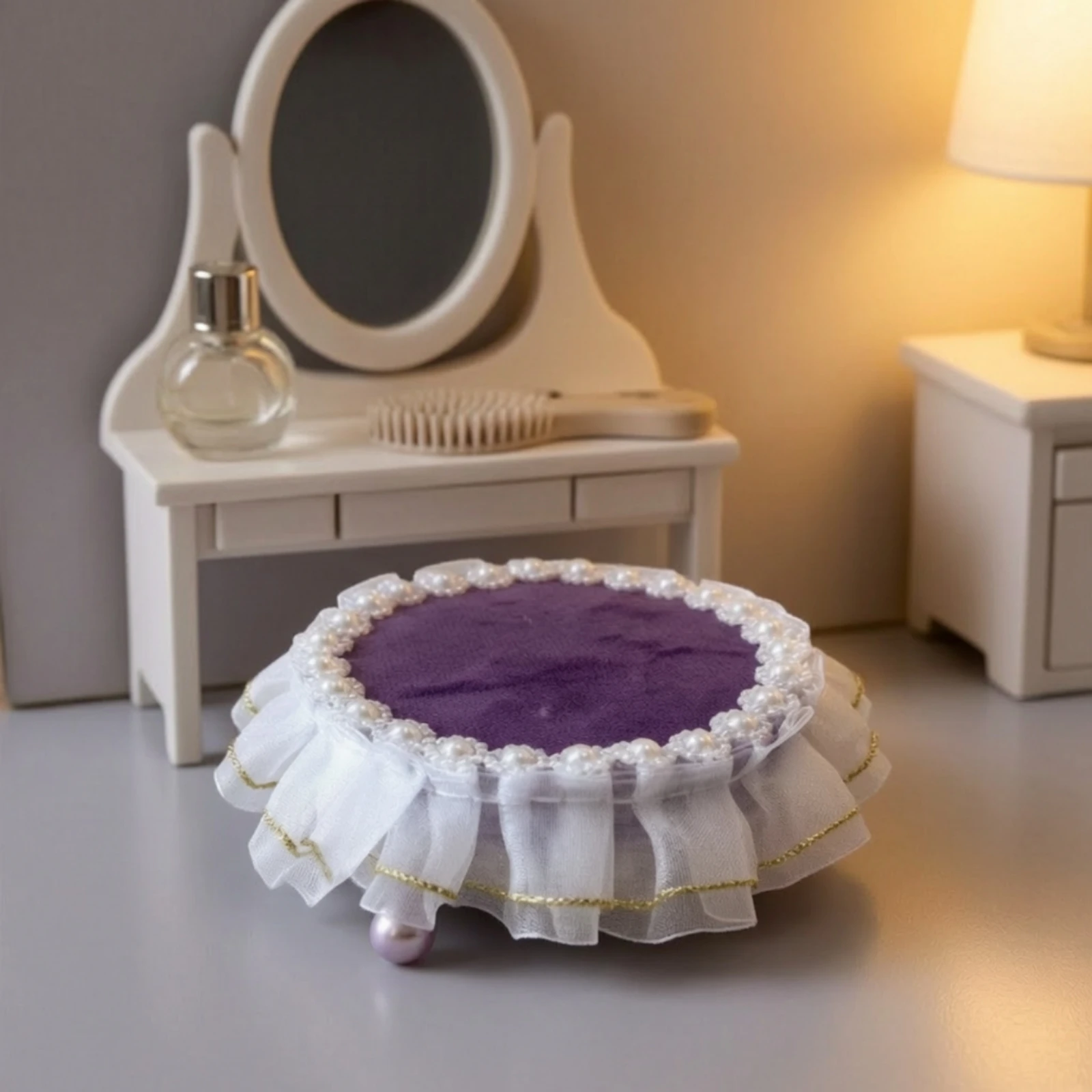 Dollhouse Table with Skirt Skirted Miniature Table with Lace Furniture Realistic Simple for Miniaturists, Diorama