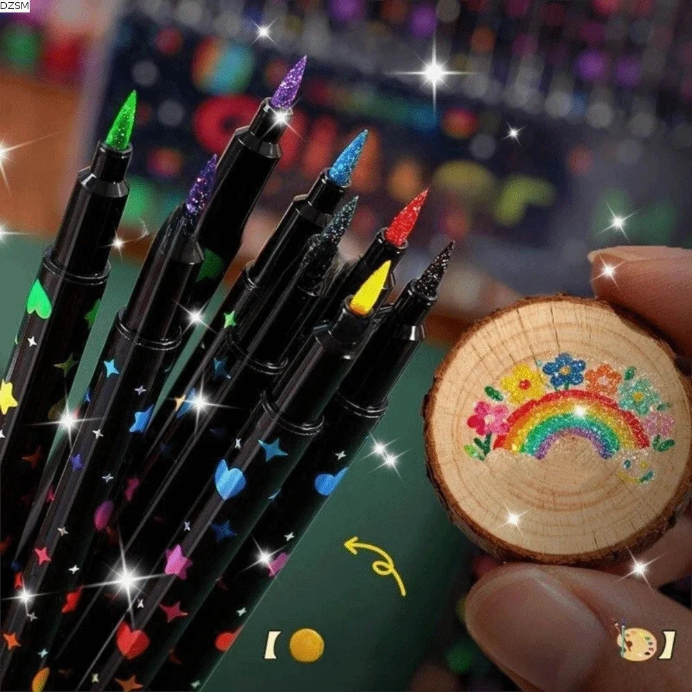 

24Colors Double-Headed Glitter Pens Colorful Water-Based Marker Pens Set Fast-Drying Ink Dual-Tip Fine Brush Pens Card Making