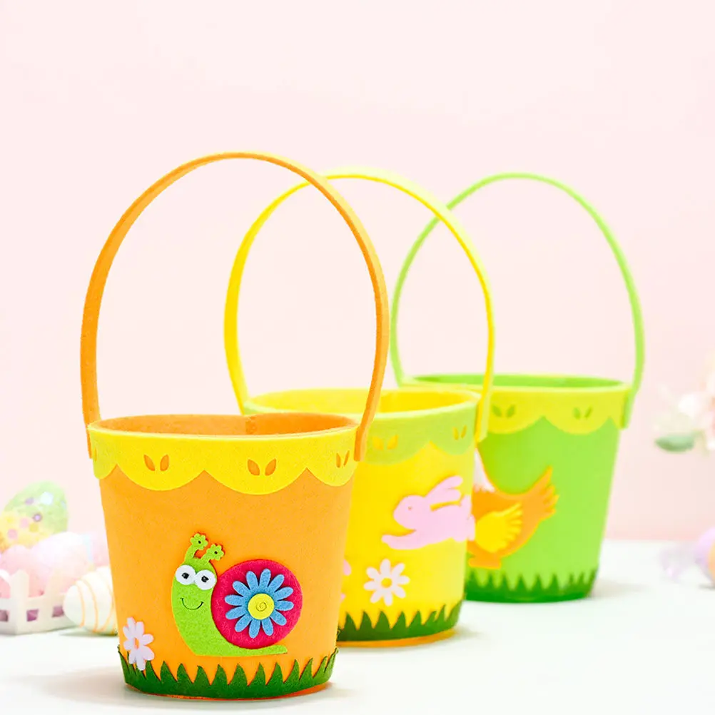 Cesta de Almacenamiento de Tela No Tejida para Pascua, Organizador de Huevos con Diseño de Dibujos Animados, Cesta de Regalo Rústica Natural para Frutas con Asas