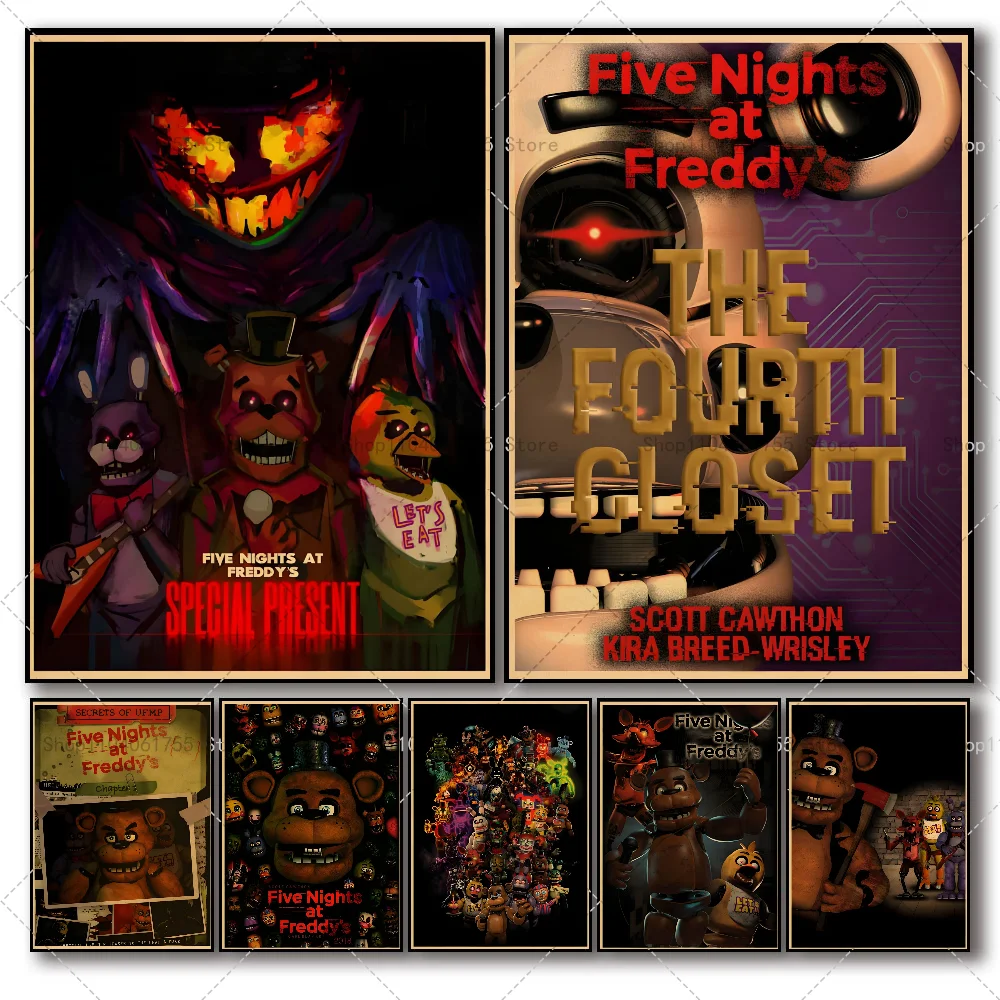 1PC Fnaf Anime Five-nights-At-Freddys Poster Self-adhesive Art Waterproof Paper Sticker Coffee House Bar Room Wall Decor