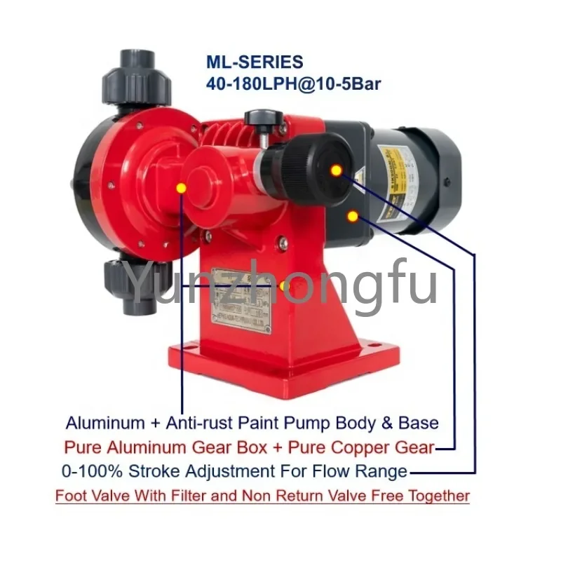 HEPHIS Caustic Soda Metering Plunger Chemical Dosing Pump 5-180lph@5-10bar Electric PVC Ce Diaphragm Pump PTFE Motor Drive /