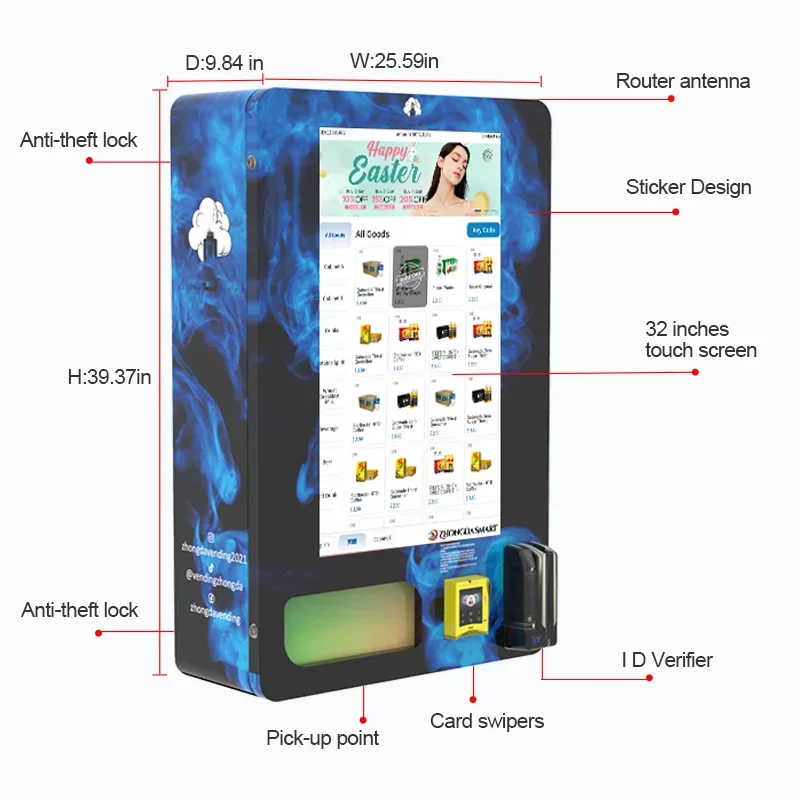 32-calowy ekran dotykowy naścienny Weryfikacja wieku Mały automat sprzedający Mini automat do sprzedaży tytoniu