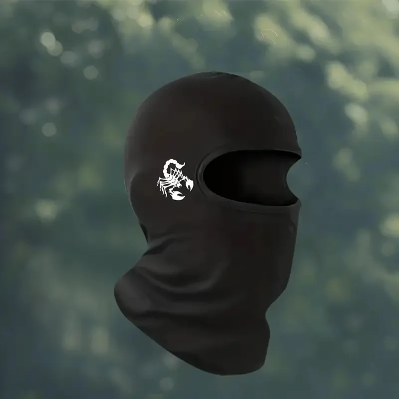 Outdoor cycling face mask, breathable sunscreen face mask, single hole cycling hat with scorpion print