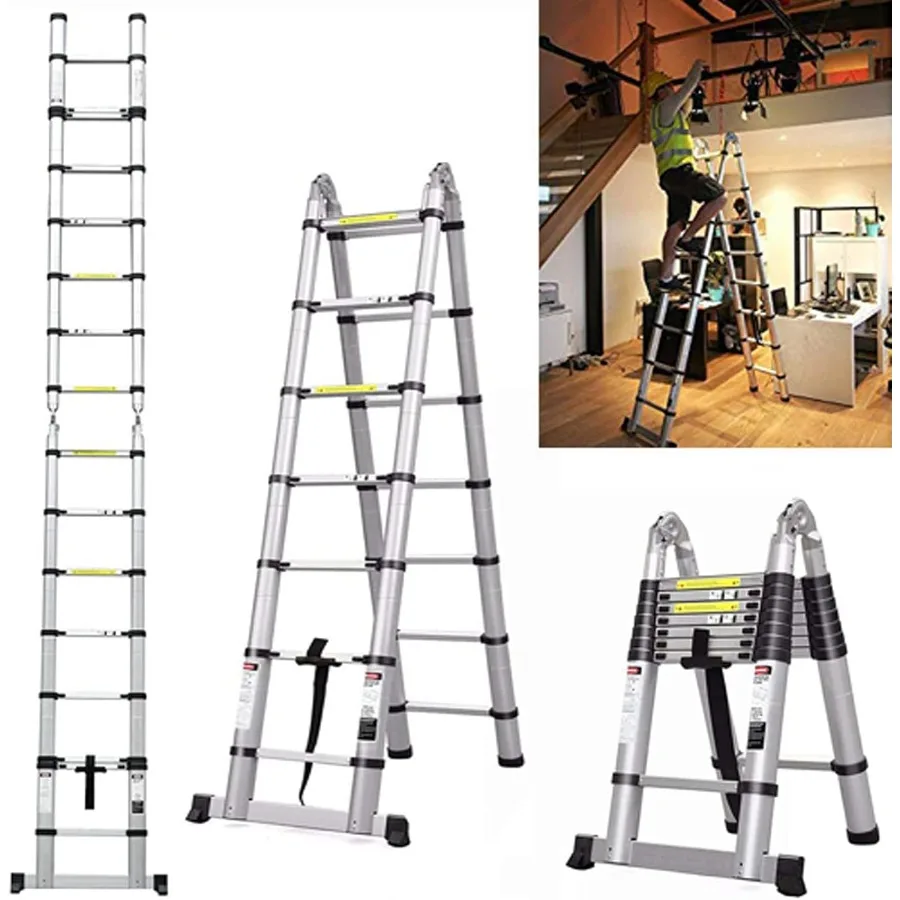 

Алюминиевая телескопическая лестница со стабилизатором Телескопическая лестница 16,4 фута Портативная удлинительная лестница Многоцелевая складная лестница на крыше