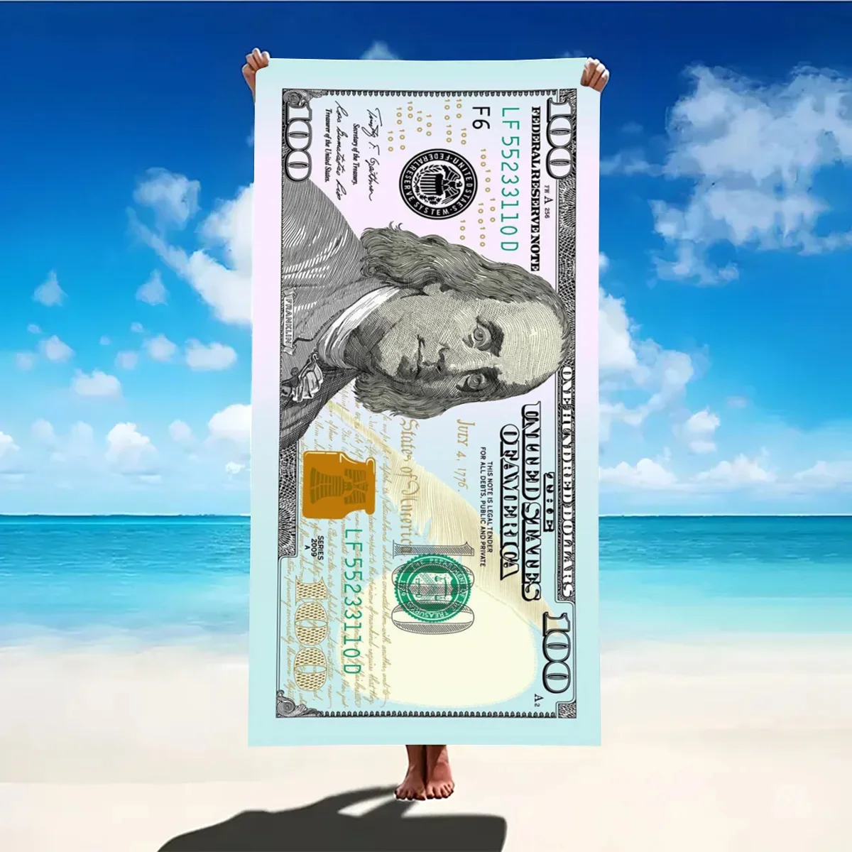 Beach towel 100 dollar bill pattern sun protection and windproof suitable for beach pool camping travel beach blanket