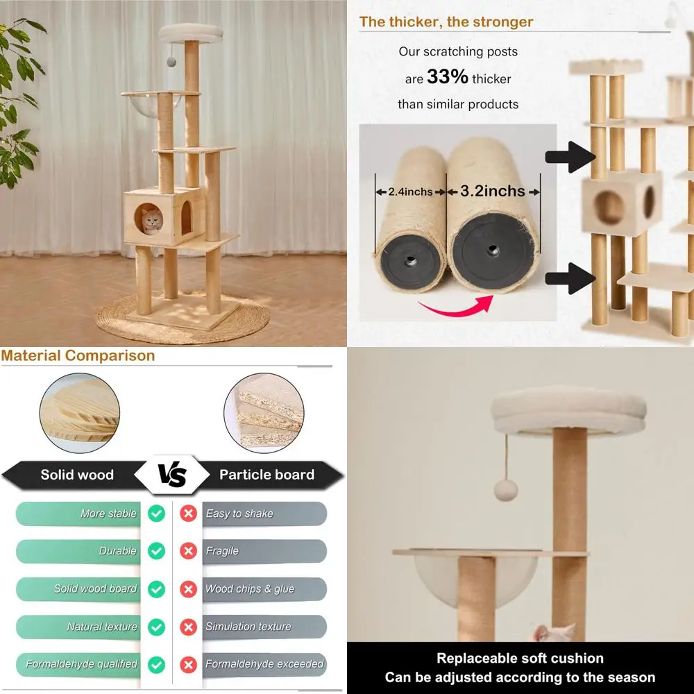 

Elegant Multi-Tiered Solid Wood Cat Tower, Deluxe Indoor Cat Condo with Multiple Platforms