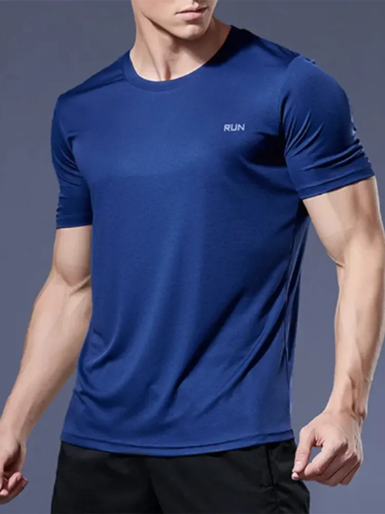 Summer and Spring Running T-Shirt, Men\'s Quick Dry Clothes, Lightweight Breathable Fitness Clothes, Round Neck Short Sleeves