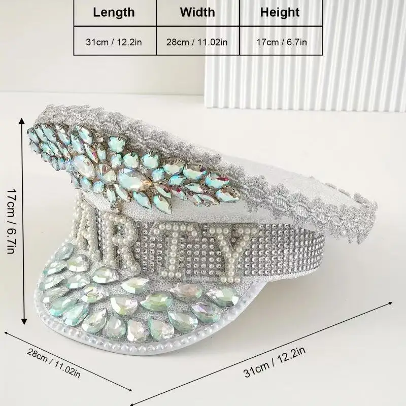 หมวกแฟนซีงานเทศกาลดนตรีหงหลวน หมวกกัปตันประดับเพชรสำหรับงานคาร์นิวัล ผู้หญิง คอสเพลย์ เครื่องประดับสำหรับผู้หญิง