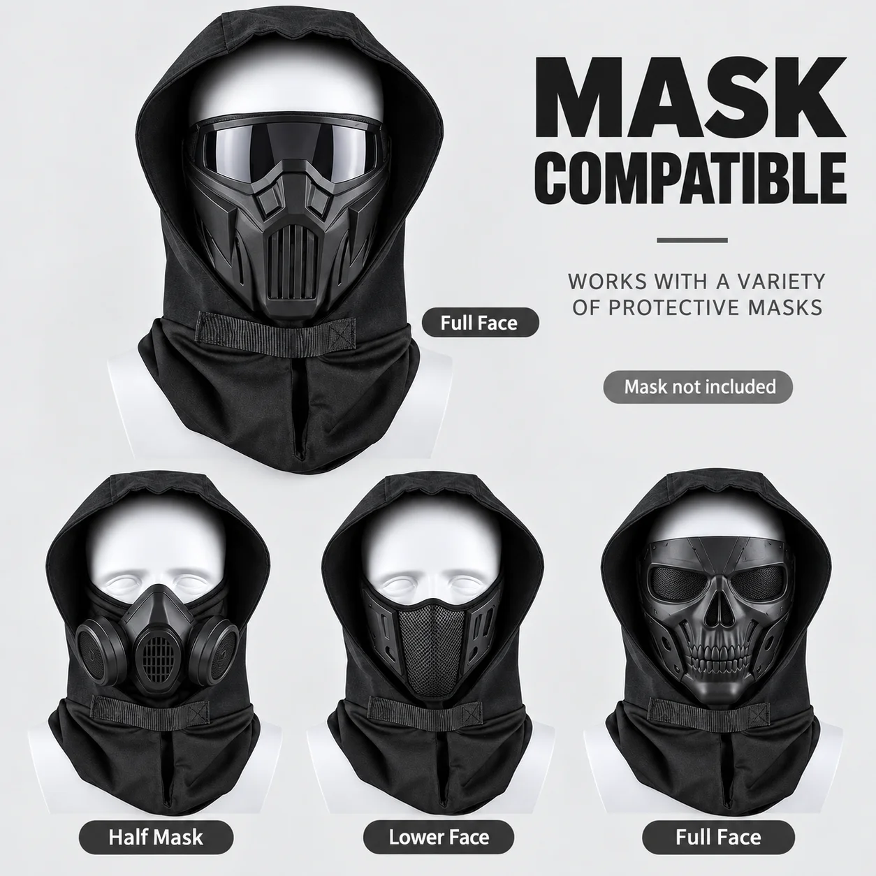 Outdoor Face Cover Balaclava Breathable Sun Protection Hood Wear Resistant Full Face Mask for Movie Props Costumes Accessories