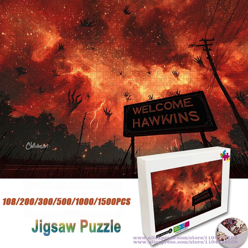 Stranger Things Puzzle Jigsaw 108/200/300/500/1000/1500Pcs Welcome To Hawkins Intelligence Puzzles for Kids & Adults