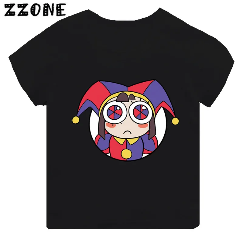 Hot Sale The Amazing Digital Circus Print Kids T-shirt Girls Clothes Baby Boys Black Short Sleeve T shirt Children Tops,TH5871