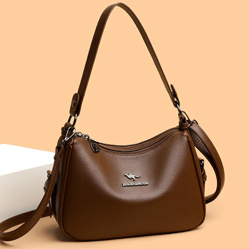 PU leather multi-layer large-capacity single-shoulder pillow bag for women, lightweight crossbody small bag