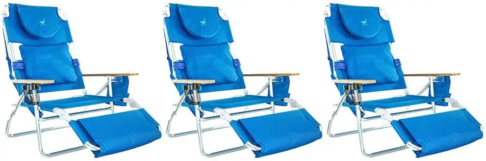 Ostrich Deluxe Padded 3-N-1 Outdoor Lounge Reclining Beach Chair Blue (3 Pack) Breathable quick-dry fabric ultimate sunbathing