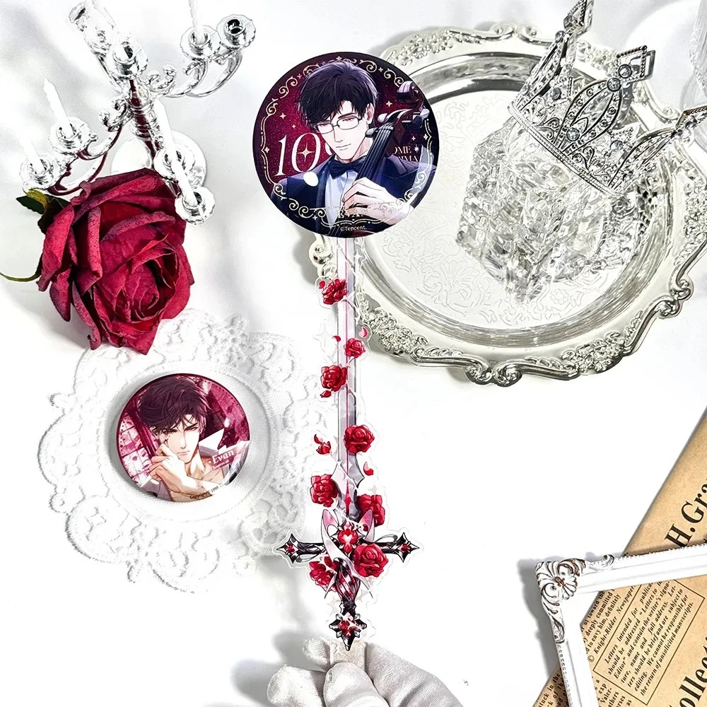 Romantic Rose Thorn Knight Sword Acrylic Check‑in Wand, Magnetic Badge Display Stick, Gothic Floral Design for Anime Idol Pin